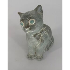 Isabel Bloom Cat Sculpture 1999 Concrete Garden Statue Green Patina Glass Eyes